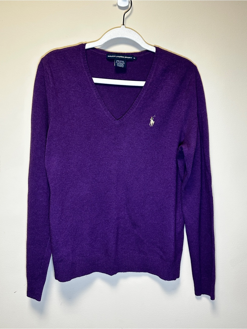 Ralph Lauren Sport Purple V-Neck Sweater Women’s XL 42% Merino Wool Blend